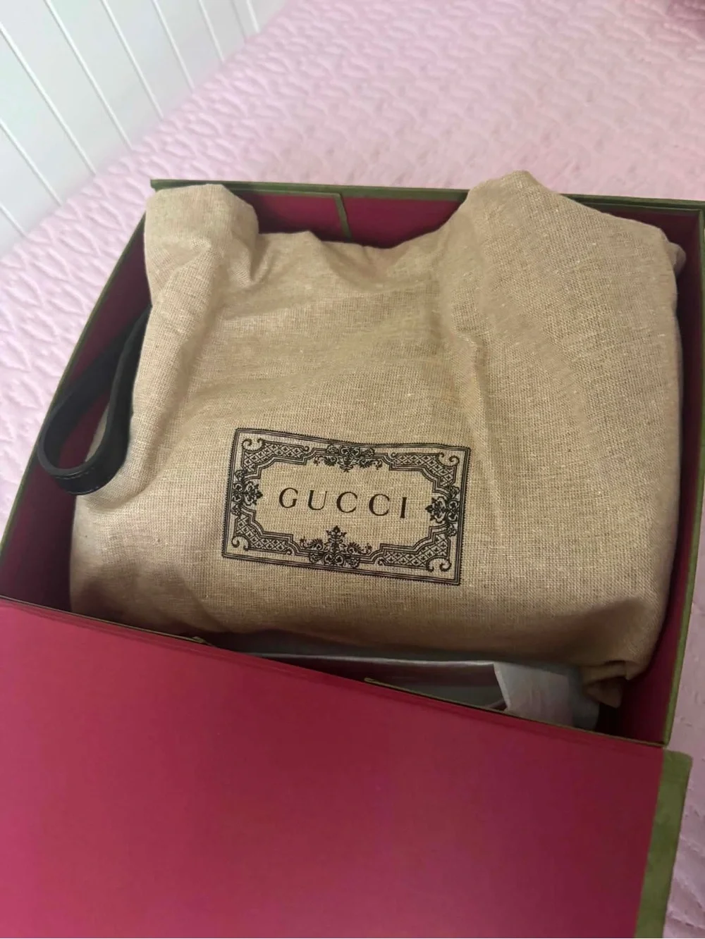 Gucci Brown GG Canvas Crossbody Bag with Black Leather Trim